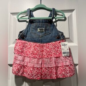 NWT, OshKosh B'gosh Red and Denim Skirtall for Kids, 9M